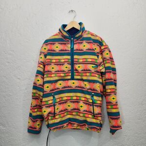 Chubbies Bingo Bango Bongo Reversible Fleece Jacket • Blue Aztec Retro • Size S